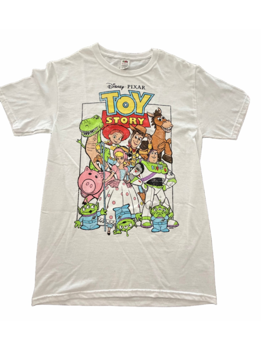 Disney Pixar Toy Story Cast Graphic T-Shirt White Size Small S Woody Buzz
